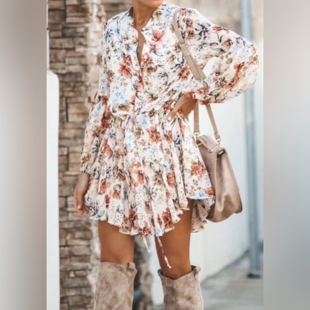 VICI flower mini dress with button top and cinched waist option